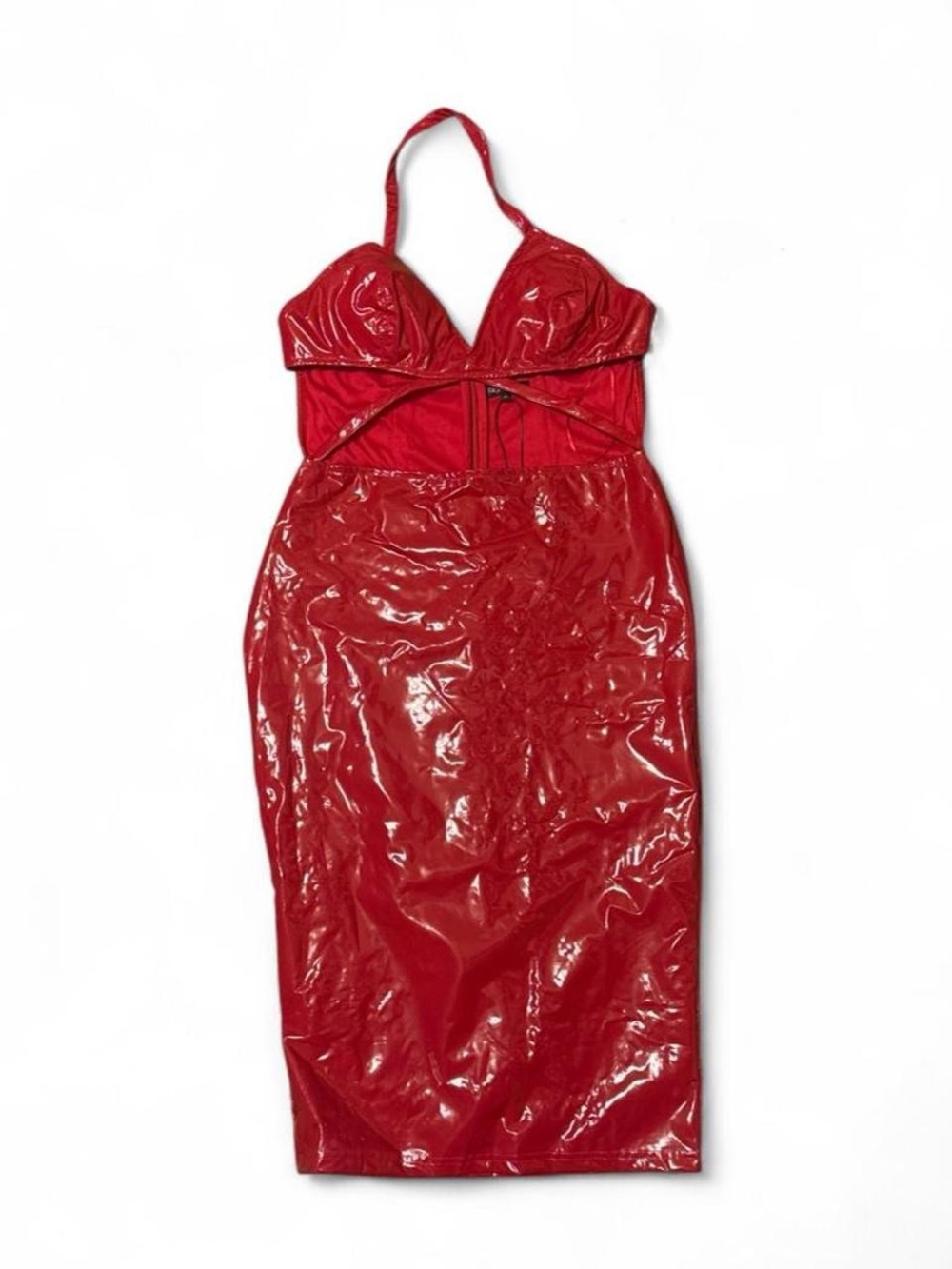 Fashion Nova Kelsey Halter Latex Midi Dress Size L